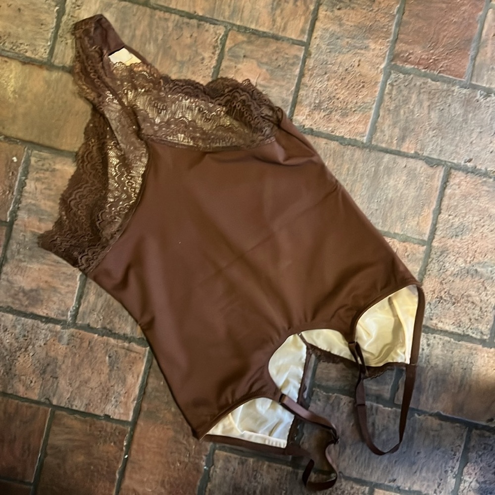 🕶️Feelingirl brown shapewear bodysuit lace with nude underlining large NEW - Picture 10 of 11
